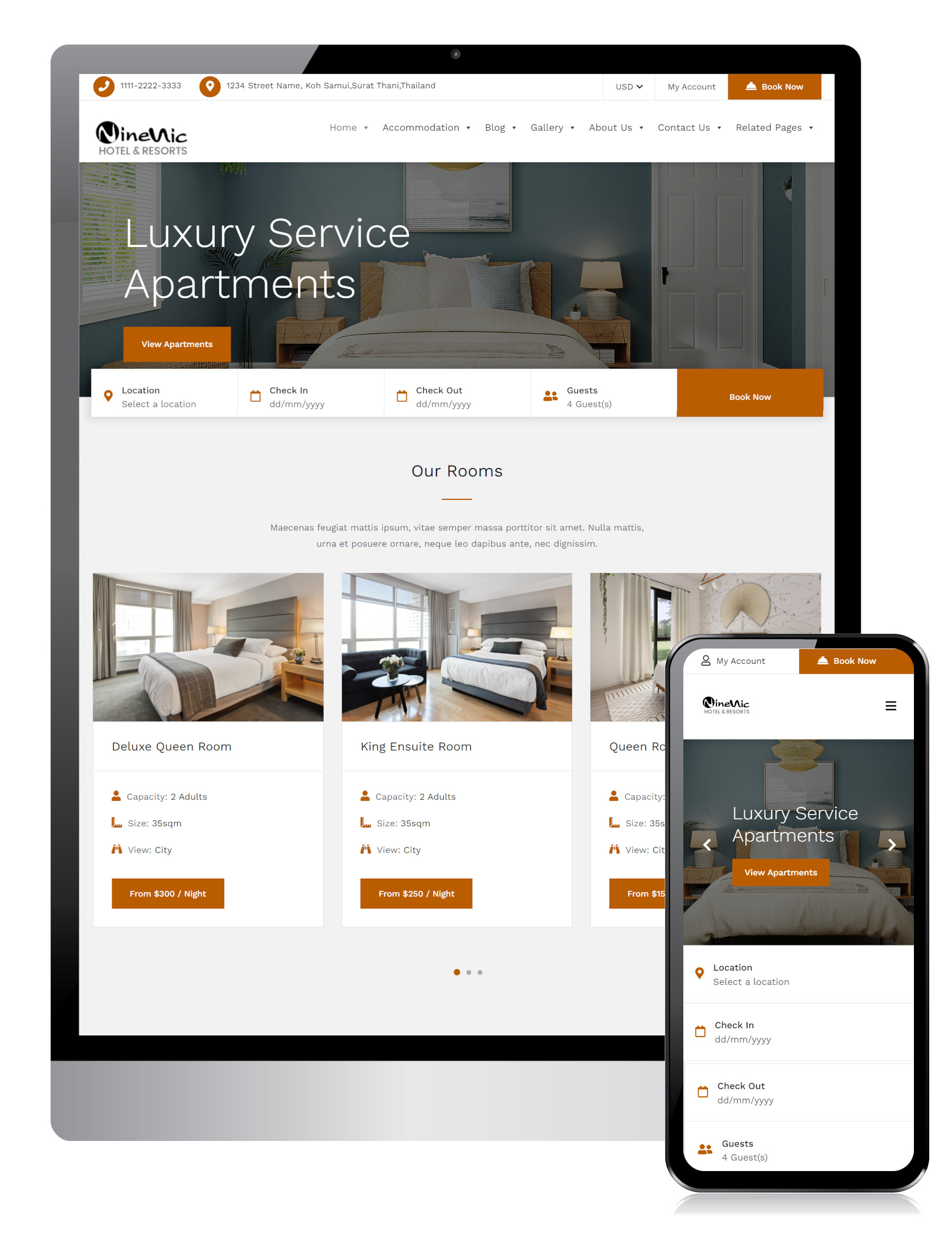 เว็บสำเร็จรูป ระบบจองที่พัก จองโรงแรม - Hotel booking ช่วยให้คุณการออกแบบเว็บไซต์ สวยงาม และแสดงผลพอดีกับทุกอุปกรณ์ หรือ Mobile Optimized ยังได้รับการปรับให้เหมาะกับอุปกรณ์มือถือ แท็ปเล็ต ดังนั้นเว็บไซต์ของคุณจึงทำงานได้ดีเสมอไม่ว่าผู้เยี่ยมชมจะเยียมชมด้วย ด้วยอุปกรณ์ประเภทใด เว็บสำเร็จรูป ระบบจองที่พัก จองโรงแรม - Hotel booking ช่วยให้คุณการออกแบบเว็บไซต์ สวยงาม และแสดงผลพอดีกับทุกอุปกรณ์ หรือ Mobile Optimized ยังได้รับการปรับให้เหมาะกับอุปกรณ์มือถือ แท็ปเล็ต ดังนั้นเว็บไซต์ของคุณจึงทำงานได้ดีเสมอไม่ว่าผู้เยี่ยมชมจะเยียมชมด้วย ด้วยอุปกรณ์ประเภทใด