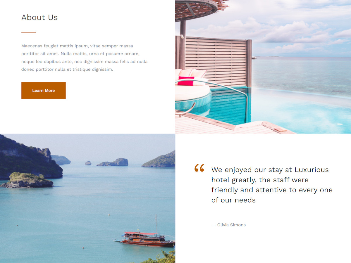 Lots of Layouts & Elements - ระบบจองที่พัก จองโรงแรม (Hotel Booking) มาพร้อมเว็บไซต์สาธิตฉบับเต็มรวมอยู่ด้วย (Full demo website) และมีเลย์เอาต์และองค์ประกอบมากมาย (many layouts and elements) คุณจึงสร้างเว็บไซต์ได้อย่างง่ายดายโดยไม่ต้องเขียนโค้ดใดๆ Lots of Layouts & Elements - ระบบจองที่พัก จองโรงแรม (Hotel Booking) มาพร้อมเว็บไซต์สาธิตฉบับเต็มรวมอยู่ด้วย (Full demo website) และมีเลย์เอาต์และองค์ประกอบมากมาย (many layouts and elements) คุณจึงสร้างเว็บไซต์ได้อย่างง่ายดายโดยไม่ต้องเขียนโค้ดใดๆ