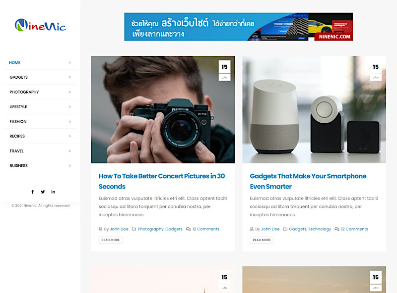 เว็บสำเร็จรูป ใช้งานง่ายเพียงลากและวาง Demo Theme - Blog Business Wordpress Theme โดยเว็บไซต์สำเร็จรูป NineNic