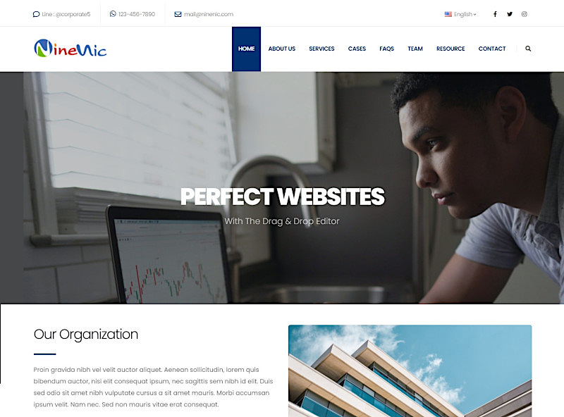 เว็บสำเร็จรูป ใช้งานง่ายเพียงลากและวาง Demo Theme - corporate Business Wordpress Theme โดยเว็บไซต์สำเร็จรูป NineNic