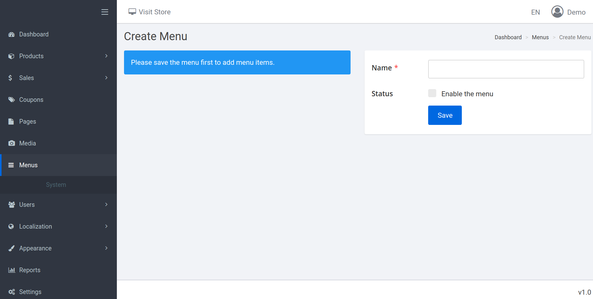 create menu