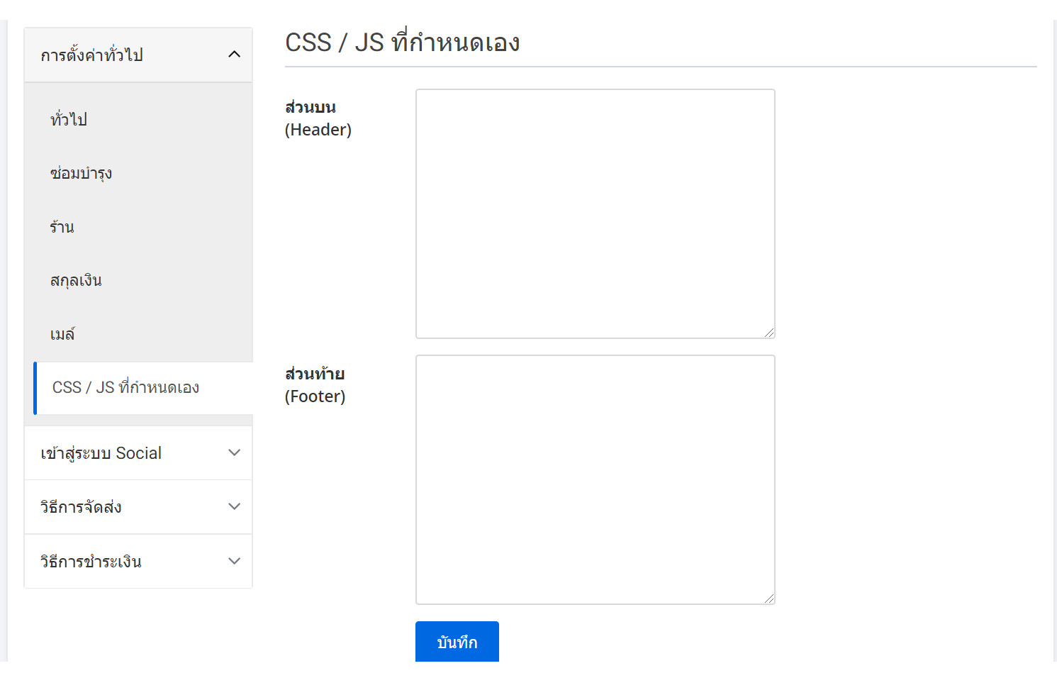 settings page custom css/js tab
