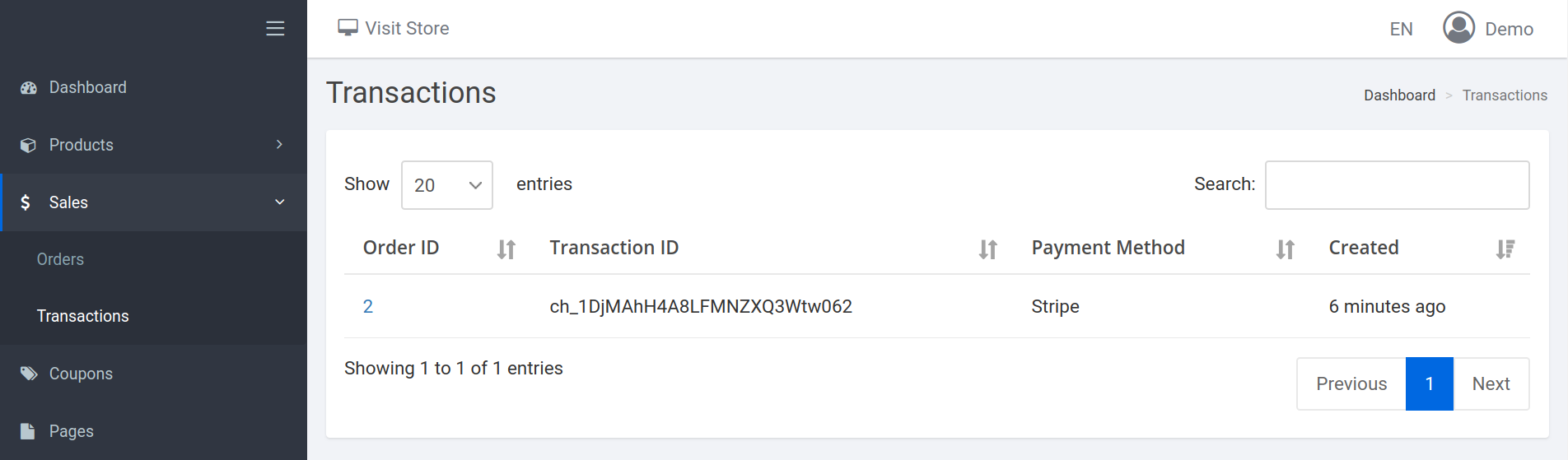 transactions page