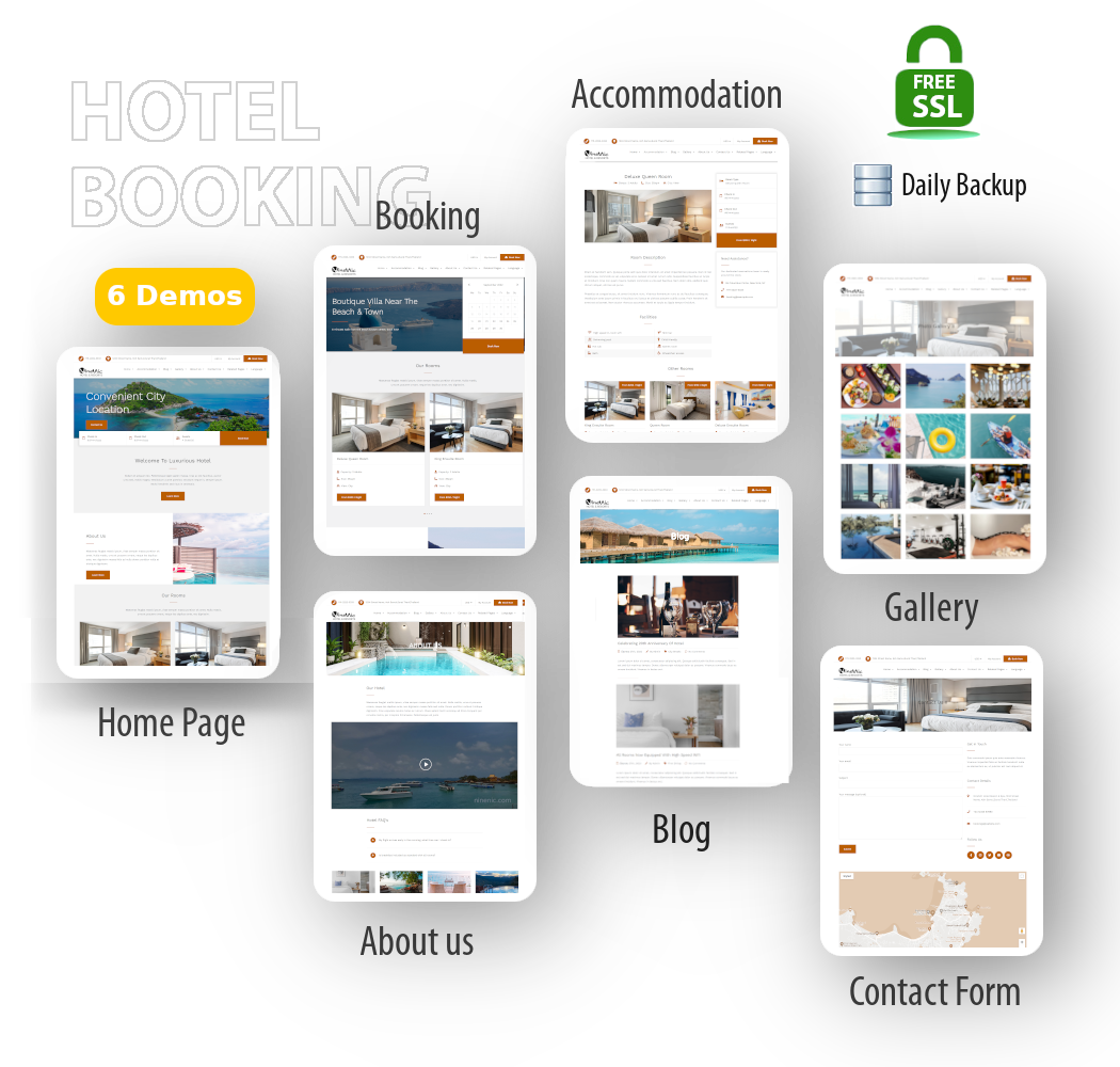 ระบบจองที่พัก จองโรงแรม (Hotel booking) ช่วยให้คุณสร้างเว็บไซต์ได้ง่ายกว่าที่เคย พร้อม Theme,Layouts และ Elements มากมาย และเครื่องมือสร้างเว็บไซต์ ใช้งานง่าย เพียงลากและวาง (Drag and Drop)